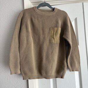 Zara Boys Waffle Knit Cotton Pocket Crewneck Sweater